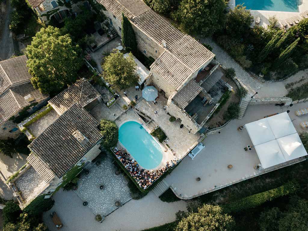The Domaine from above, showing the pool and terraces
