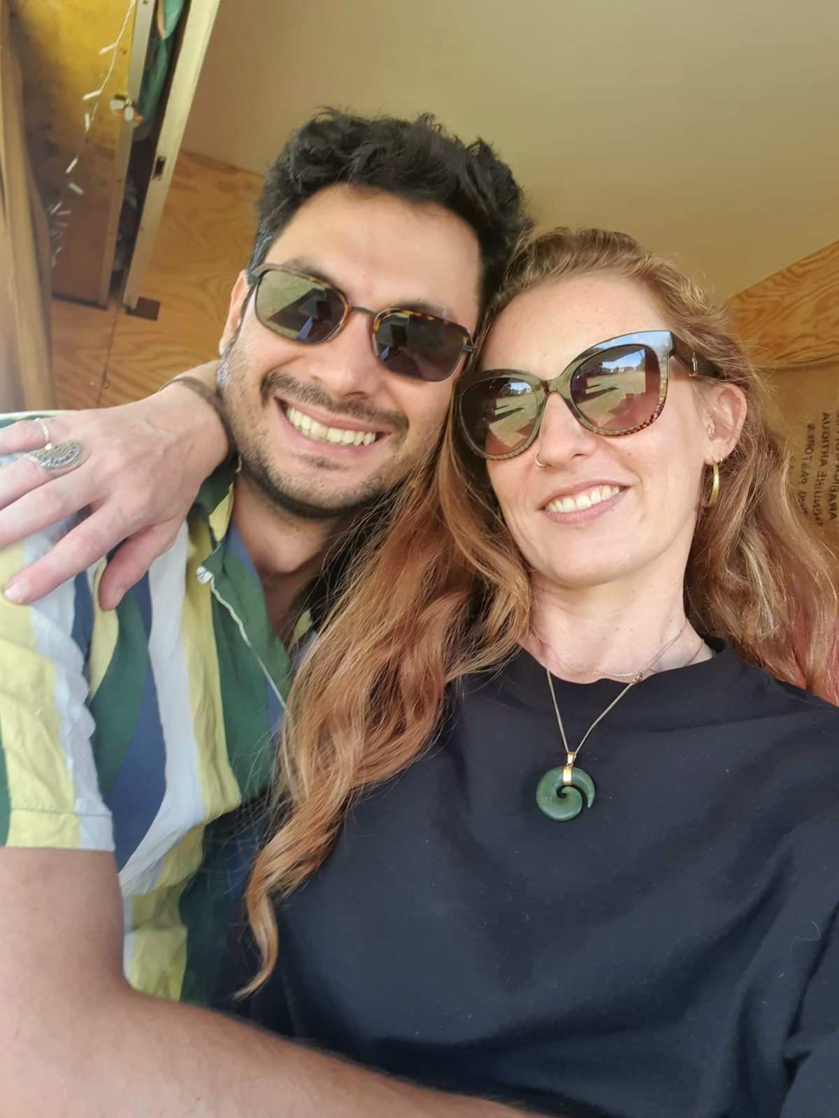 The two of us in sunglasses, cheek to cheek